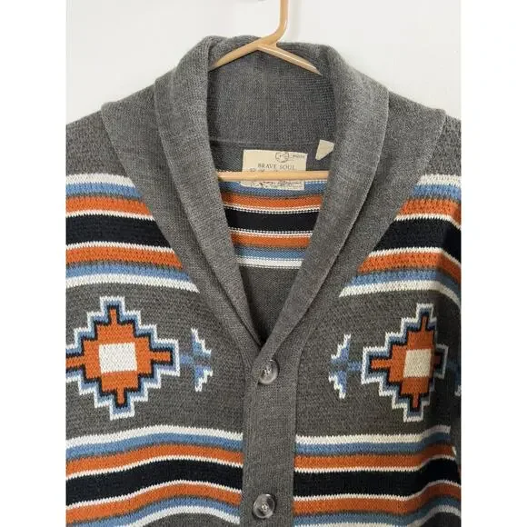 NWOT Brave Soul Aztec Men's Button Up Heavy Cardigan Shawl Neck Southwestern M - Picture 2 of 8